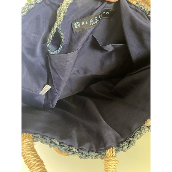 Kenneth Cole Reaction Powder Blue Abaca Straw Logo Shoulder Handbag Vintage EUC - Picture 13 of 16